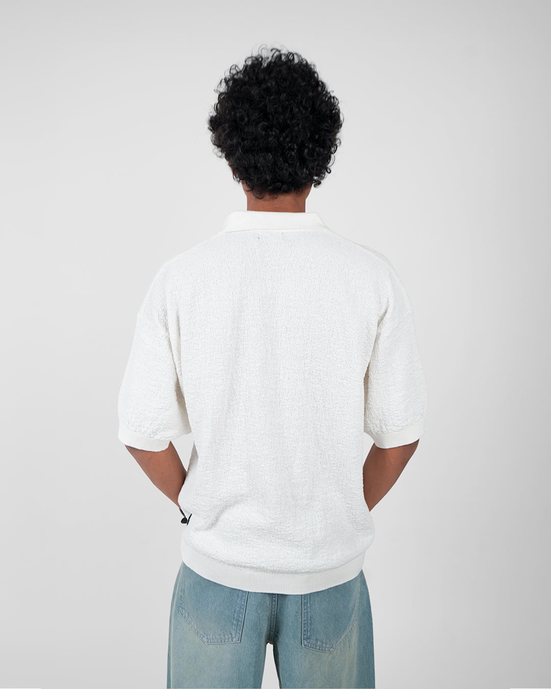 White Urban Knit Polo T-Shirt