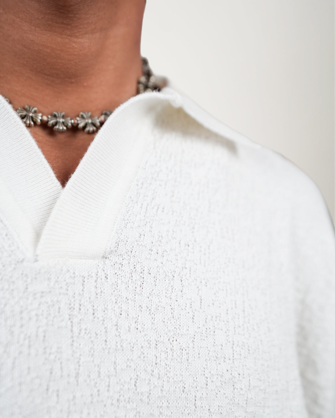 White Urban Knit Polo T-Shirt