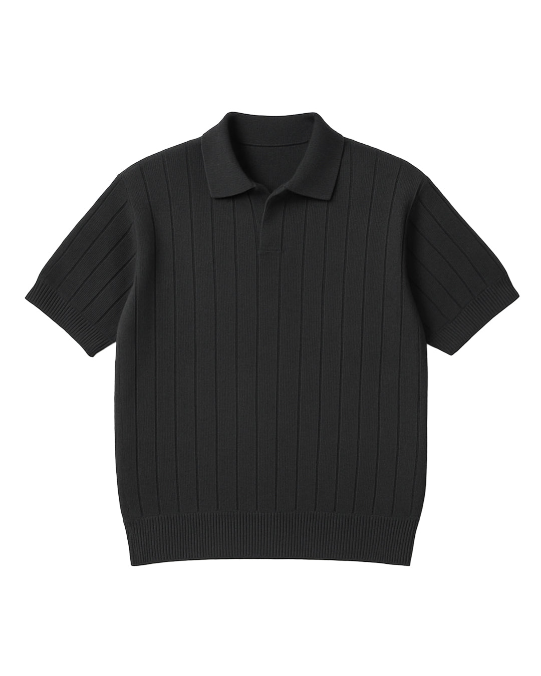 Black Striped Knitted Polo T-Shirt