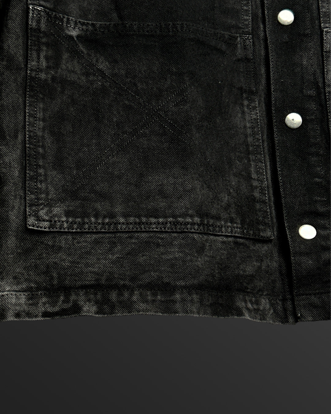 Black Long Sleeve Stitched Denim Overshirt