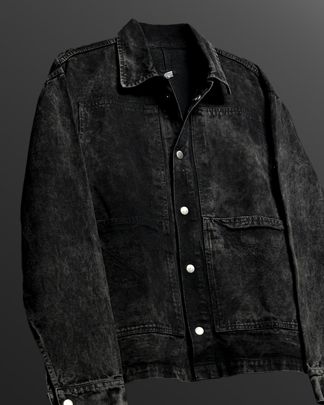 Black Long Sleeve Stitched Denim Overshirt