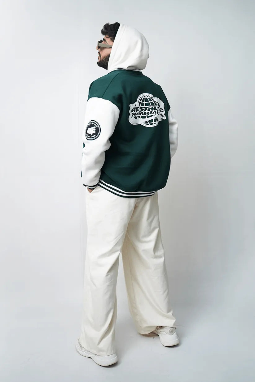 Aesthetic Awareness Green Varsity Jacket