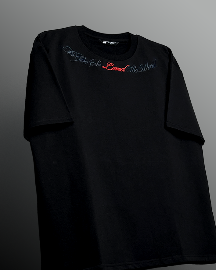 Lost Scriptures Black Embroidery T-Shirt
