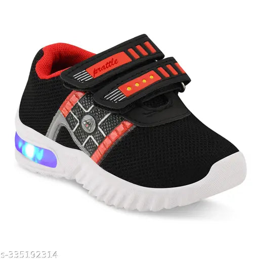 Kids Led Shoes Casual Led Velcro Shoes Light weight Shoes Outdoor Sports Shoes for Little Tiny Kid T51Blackred