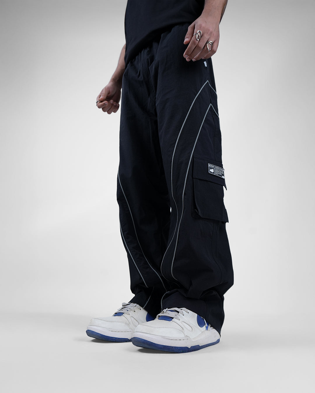 Black Edgy Parachute Pants