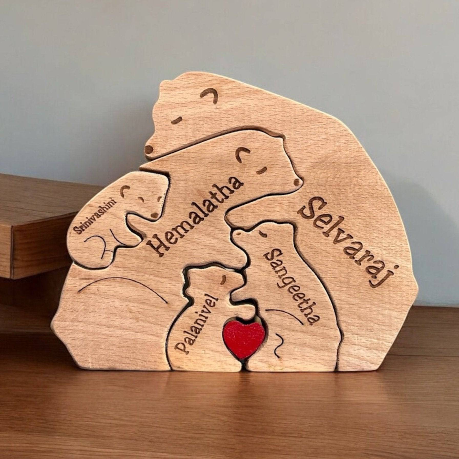 Personalised Natural Wood Family Name Bear