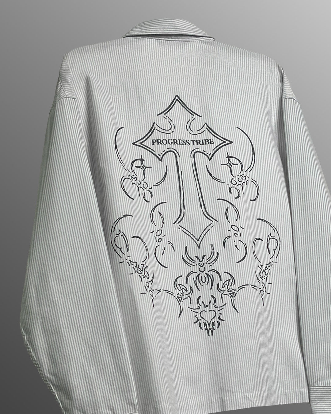 Progress Tribe Full Sleeves Blue and White Striped Shirt