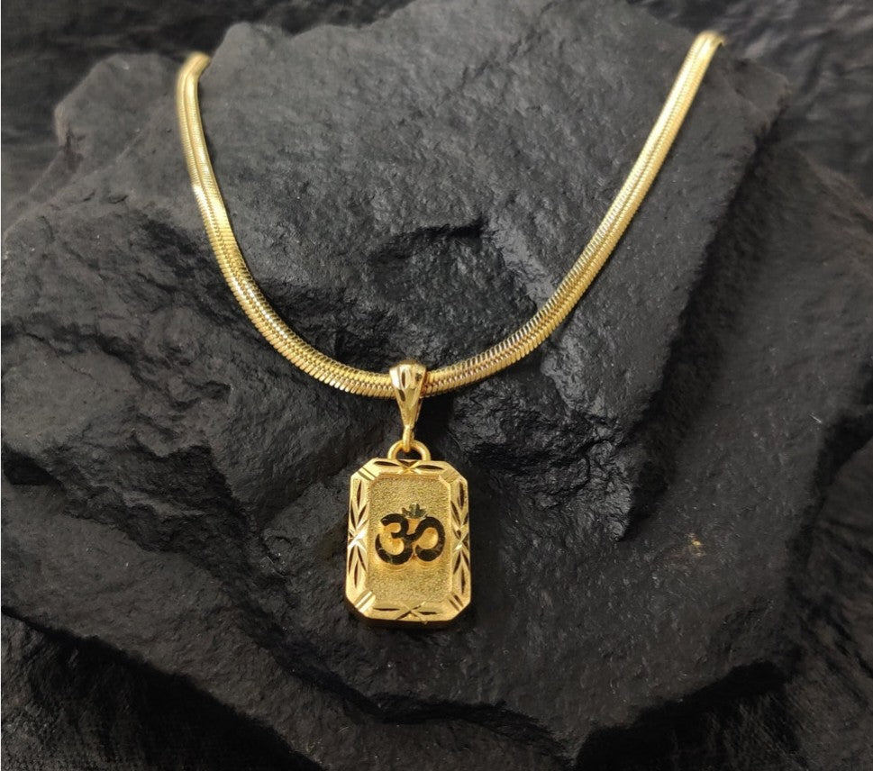 Om Pendant in 20K Gold Plated Finish –Elegant Golden Charm Necklace. 2 Year Warranty