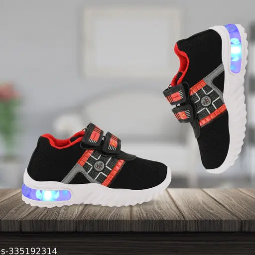 Kids Led Shoes Casual Led Velcro Shoes Light weight Shoes Outdoor Sports Shoes for Little Tiny Kid T51Blackred