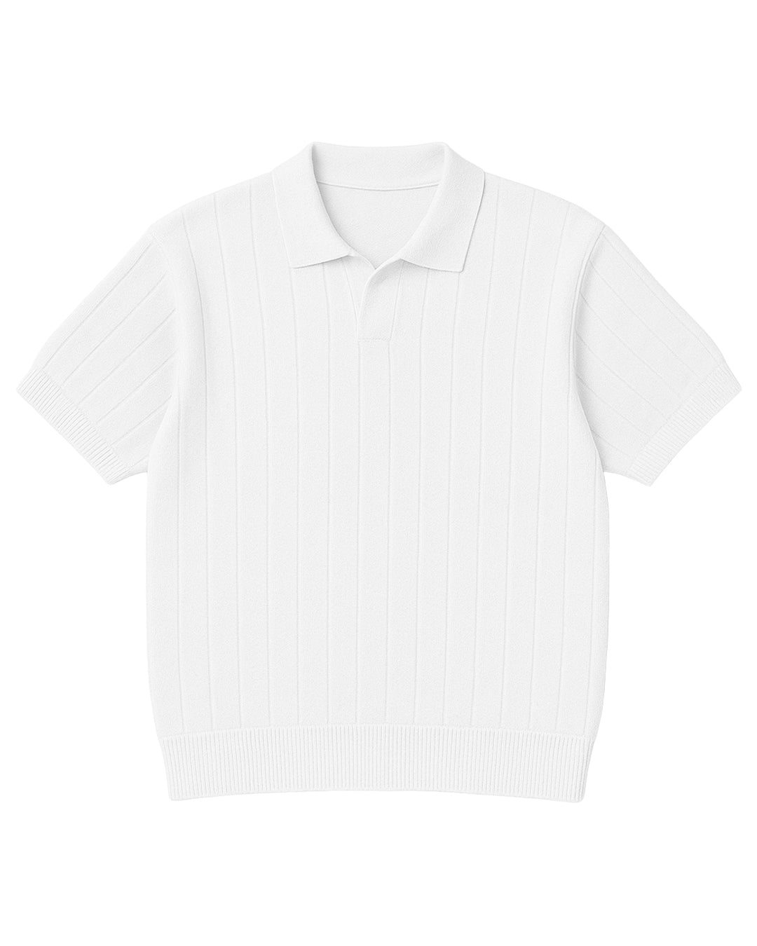 White Striped Knitted Polo T-Shirt